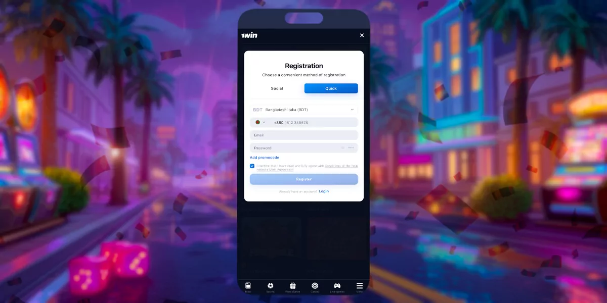 Register an account in the app