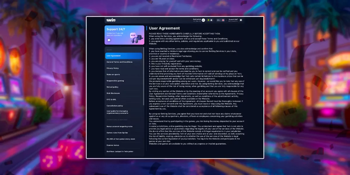 Reading the casino's terms and conditions