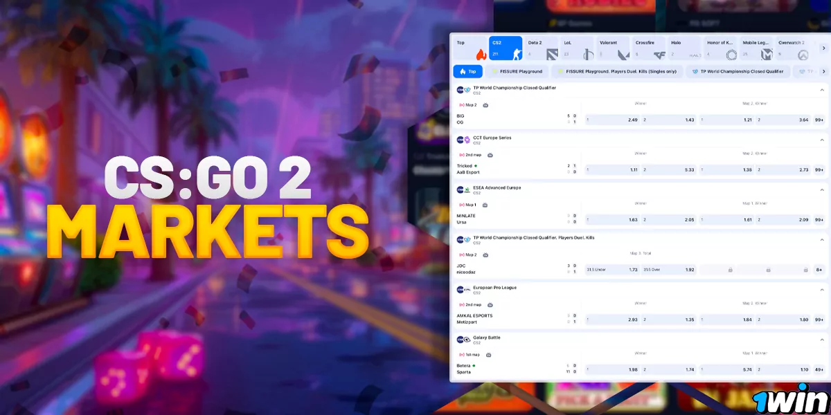 Markets for betting on CS:GO events and tournaments